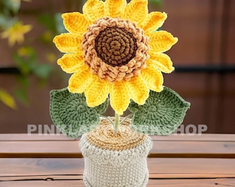 Handgemachte Gehäkelte Sonnenblume im Topf | Tischgarn Blumen Dekor | Amigurumi Pflanze | Niedliches fertiges gehäkeltes Geschenk | Fröhlicher Wohnaccessoire