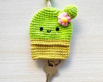 Handmade Crochet Cactus Keychain | Key Cover Case | Green Cute Bag Charm | Kawaii Gift for Girlfriend | Birthday | Graduation | Christmas