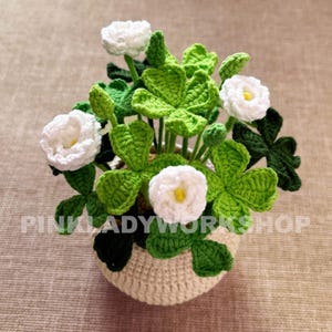 Handmade Crochet Clover Flower Pot Plant: St Patrick's Day Decor