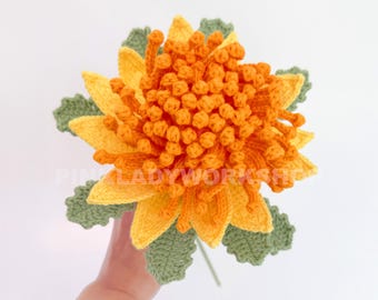 Handmade Crochet Chrysanthemum Stem (no vase): Fall Floral Decor, Yarn Flower