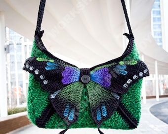 Crochet Butterfly Crossbody Bag | Handmade Y2K Moth Purse | Hand-painted Shoulder Bag | Music Festival Bag | Coachella Accessory