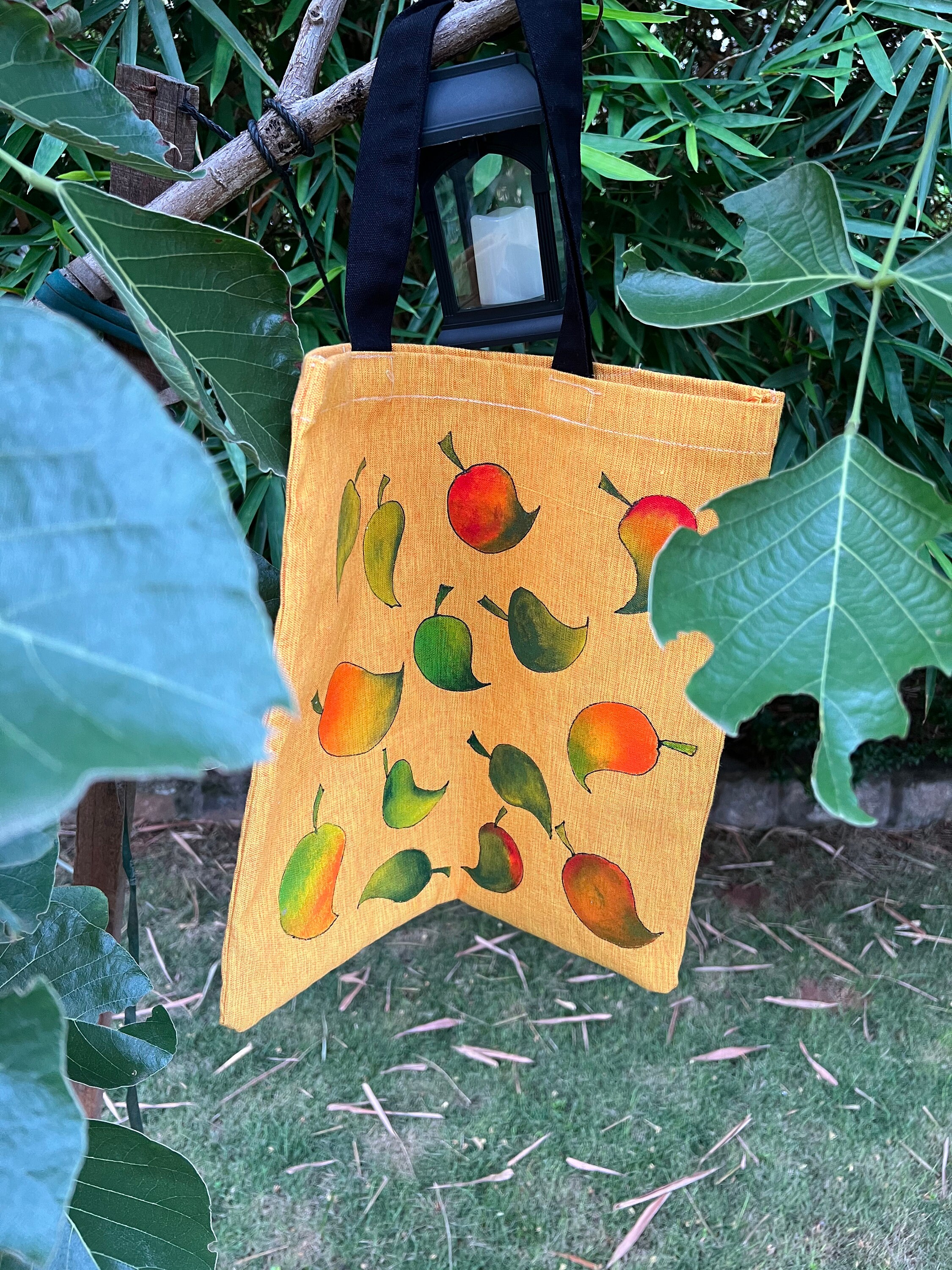 Handpainted Mangoes Tote Bag Yellow Tote Mango Etsy