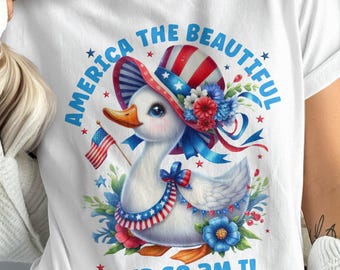 Patriotic Goose Png, America The Beautiful, 4th of July, Preppy American Mama Design, Girly USA Flag, Digital Download for Sublimation