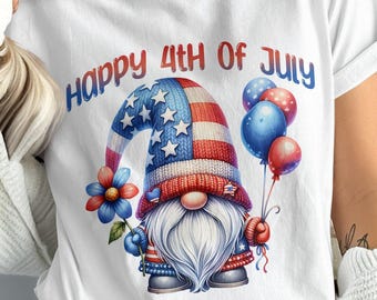 Patriotischer 4. Juli Gnom PNG, USA Flagge, Unabhängigkeitstag, T-Shirt Design, digitaler Download, Clipart