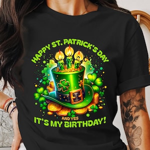 Birthday St. Patrick's Day Celebration PNG, Green Leprechaun's Hat, Shamrock, Gold Coins, Green Clovers, Digital Download