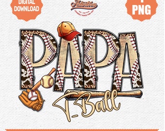 T-ball Papa PNG | Chemise papa baseball | Griffonnage de lettres PNG | T-ball Papa Baseball PNG | Clipart baseball | Cadeau pour entraîneur de baseball