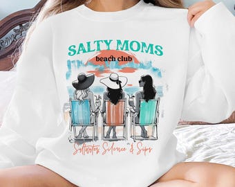 T-shirtontwerp Salty Moms Beach Club, zomerse sfeer (digitale download)