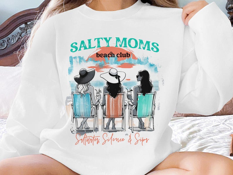 Salty Moms Beach Club Sweatshirt, Mother's Day Gift, Women's Graphic Pullover, Beach Vacation Apparel