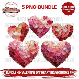 5 Bundle Valentine Day Heart Brushstroke PNG, Valentine Day Gift PNG, Brush Stroke PNG, Coquette Valentine Trendy Vday, Love Valentine Shirt