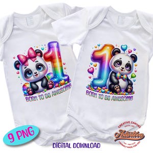 Paquete de primer cumpleaños (descarga digital PNG para sublimación), clipart de un año, nacido para ser increíble, panda bebé, zorro, dinosaurio, jirafa, tigre