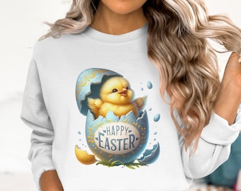 Feliz Pascua PNG, lindo diseño de camiseta de pollito de Pascua en huevo, diseño de sublimación de primavera, arte de descarga instantánea digital de huevo de Pascua