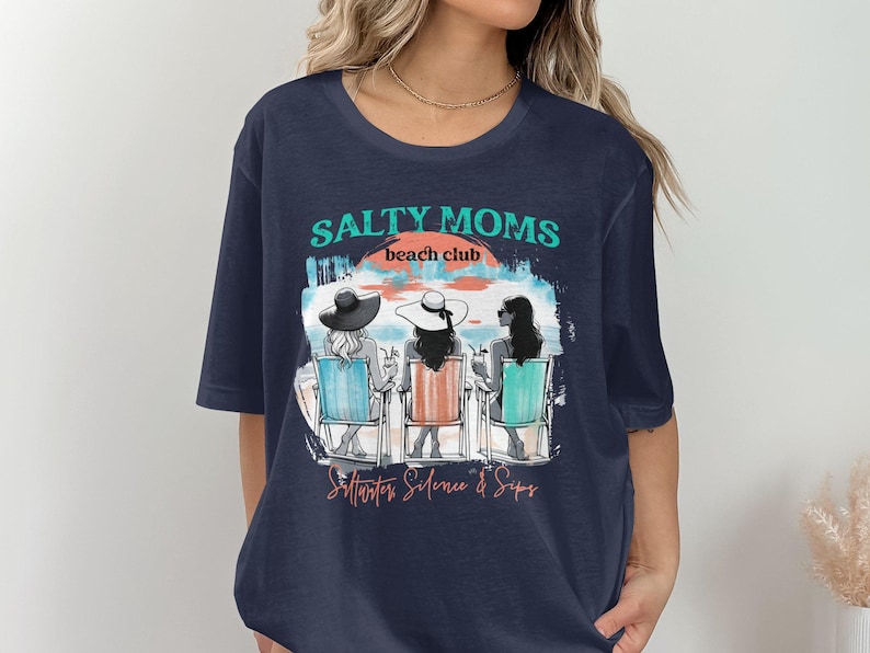 Salty Moms Beach Club T-Shirt, Friends Summer Getaway, Graphic Tee, Casual Women's Top, Vacation Clothing, Trendy Fashion