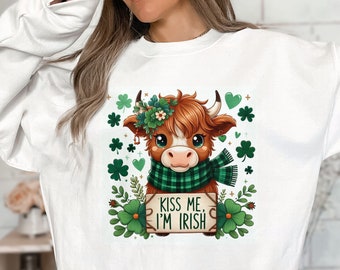 Bésame, soy irlandés / Vaca de las Tierras Altas del Día de San Patricio PNG / Trébol, Trébol Png / Clipart de Vaca de las Tierras Altas del Bebé de San Patricio / Diseño de sublimación