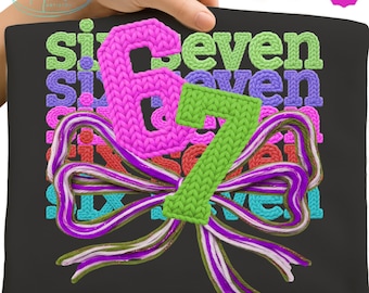 Six Seven Viral Funny Saying 6 7 PNG, Faux Chunky Yarn, Trending Social Media Humor, Internet Joke, Preppy Coquette Bow (Digital Download)