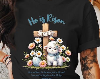 He is Risen PNG, Digital Download, Christian Easter PNG, Religious PNG Art, Cute Lamb and Flowers, Jesus Png, Cross Png
