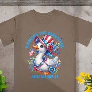 Patriotic Duck T-Shirt, America the Beautiful, Cute Cartoon Duck, USA Themed Shirt, Festive Summer Tee, Unisex
