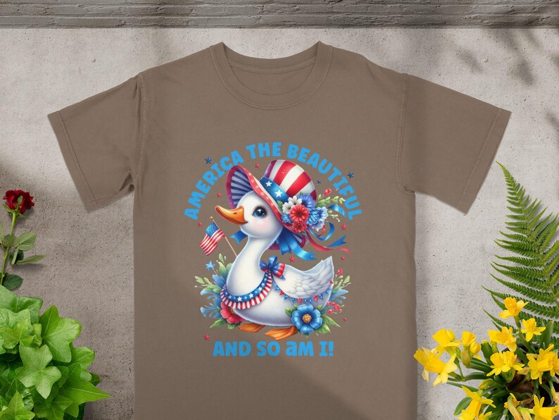 Patriotic Duck T-Shirt, America the Beautiful, Cute Cartoon Duck, USA Themed Shirt, Festive Summer Tee, Unisex