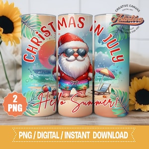Letnie Święta na Plaży W Lipcu, Kubek Sublimacyjny, Tropikalne Święta, Letni Mikołaj Png, 20Oz Tumbler Wrap, 20Oz Skinny Tumbler