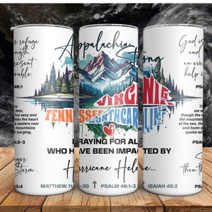 20oz Tumbler Wrap Appalachia Strong PNG, Hurricane Helene, Virginia, Tennessee, North Carolina Hurricane PNG, Bible Verses PNG