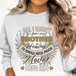 All I Want is For My Brother in Heaven T-shirt Design PNG, Loss Of Loved One, Memorial PNG, Glitter Angel Wings, Glittery Digital Download