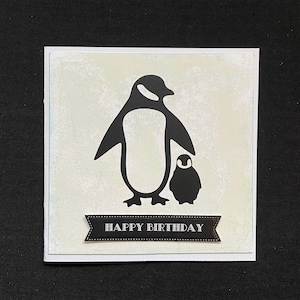 Handmade Penguin And Chick Greeting Card With Options For Birthday, Mother's Day, Father's Day, Birth Congratulations And More.