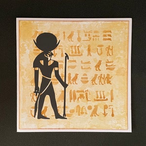 Ancient Egyptian God Horus Blank All Purpose Greeting Card Featuring A  Golden Hieroglyph Background