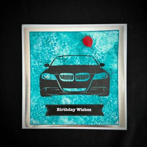 Fancy Car For Your Birthday, On A Tire Track Stamped Background With Multiple Options.
