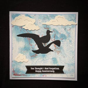 Two Silly Stacked Seagulls Flying Together, Anniversary or Love Handmade Greeting Card
