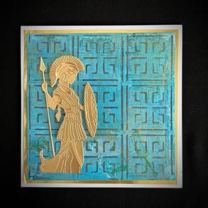 Golden Warrior Woman On A Metallic Patterned Handmade All Purpose Greeting Card