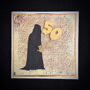 Ridiculous Grim Reaper Sending Birthday Wishes Holding A Present & Number Balloons Handmade Greeting Card.