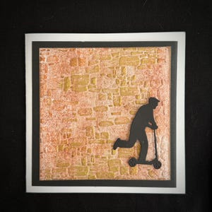 Old Man Scooter Rider On A textured Brick Wall Greeting Card. Birthday, Thank You, Retirement, Get Better.