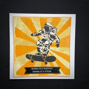 Cool Astronaut Skateboarder On A Bright Background Birthday Greeting Card With Several Options.