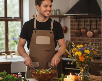 Professional Brown Canvas Men Women Apron with Pockets, Cross-Back, Durable Cotton Workwear Kitchen S-XL