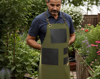 Personalized Florist Apron Men Women Large Vegan Leather Pocket Adjustable Straps Green S-XL