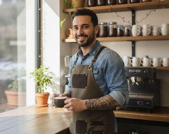 Chef Apron Cotton Waterproof Women Men Barber Kitchen Restaurant Professional Brown Unisex Apron S-XL