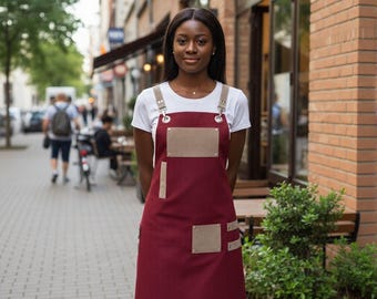 Canvas Apron Waterproof Women Men Barber Kitchen Restaurant Professional Red Unisex Apron S-XL