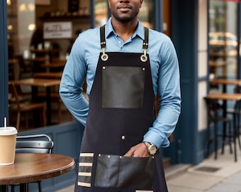 Custom Apron Men Women Cotton Canvas Waterproof Barber Cosmetology Hairstylist Unisex Black S-XL