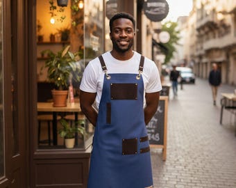 Chef Canvas Apron Men Women Cross Back Waterproof Unisex Navy Blue S-XL