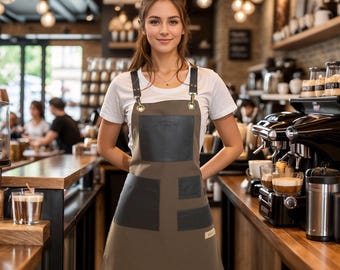 Canvas Apron Adjustable Straps Women Men Kitchen Barbeque Bartender Chef Brown S-XL