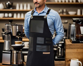 Chef Apron Women Men Large Pocket 100% Cotton Canvas Waterproof Kitchen Restaurant Black S-XL