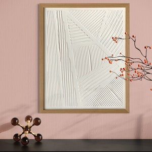 40 x 50 cm 3D, blanc, art minimaliste, peinture sur toile, peinture texturée moderne, art mural wabi-sabi, salon, chambre, bureau, décoration