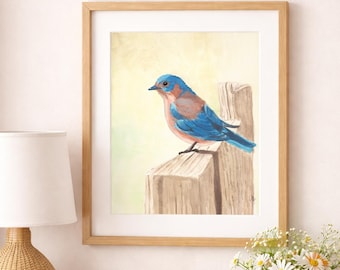 Eastern Bluebird Watercolor Art Print, Nursery Wall Decor