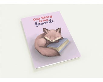 Sleeping Fox Greeting Card Set, Bookish Valentine Cards, Pack of 10