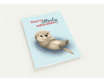 Baby Otter Greeting Cards - You're Otterly Adorable Pun, Set of 10