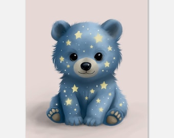 Celestial Star Bear Art Print: Whimsical Nursery Wall Decor