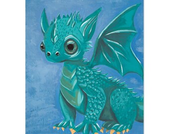 Whimsical Baby Dragon Art Print – Fantasy Nursery Decor