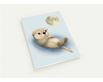 Baby Otter Greeting Cards - Celestial Nursery Art, Pack of 10