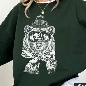 Custom Snow Skiing Sweatshirt Grizzly Bear Wearing Ski Googles Vintage Ski Sweater for Ski Lover Gift Funny Ski Vacation Shirt for Skier