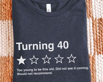 Funny Turning 40 Birthday Shirt for Men Women, 40th Birthday TShirt, Sarcastic Age Rating Review Bday Gift