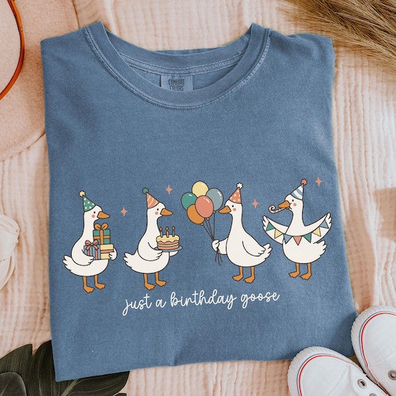 Just A Birthday Goose Comfort Colors T-Shirt, Funny Bday Gift for Her